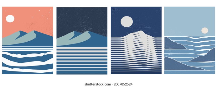 Vector set. Abstract night landscapes. Modern design. Design for poster, card, invitation, placard, brochure, flyer, web.