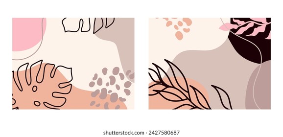 Vector Set of Abstract Outlines of Plants and Various Spots, Geometric Shapes in Minimalistic Fashionable Templates for Publications on Social Networks. Background Collage Art. For Posters EPS 10