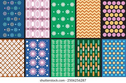 vector set of abstract vector paper for scrapbook. Vintage retro Christmas seamless backgrounds Set of 10 different patterns. Vector illustration