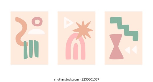 Vector set of abstract posters with aesthetic shapes. Modern design for interior decoration.