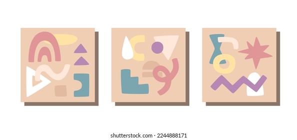 Vector set of abstract posters with aesthetic shapes. Modern design for interior decoration.
