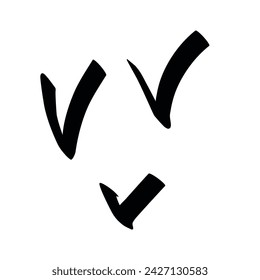 Vector set of abstract scribble bold check mark elements. Hand drawn grunge paint stains. Isolated Ink drawn stroke lines for design.
