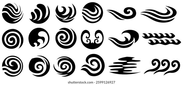 vector set Abstract sea water silhouette icon swirl logo symbol design illustration
