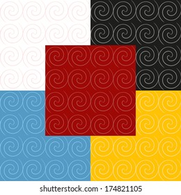 vector set of abstract seamless texture of spirals in different colors