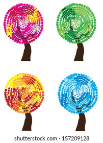 vector set of abstract season trees
