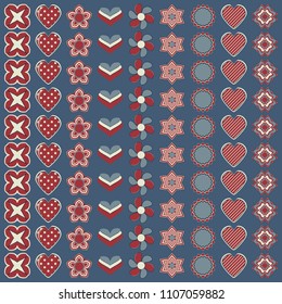 vector set of abstract shapes, design elements, decorative flowers and hearts