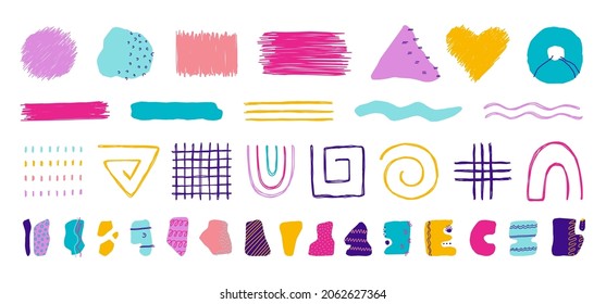 Vector set of abstract shapes, highlighters, icons, symbols. Abstract design elements.