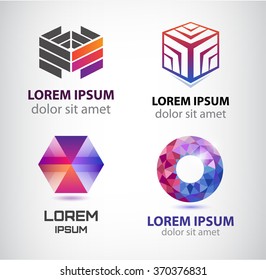 Vector set of abstract shapes, abstract logos, icons isolated. Colorful logo, identity for company, web logo. Jewelry logo, abstract cube logo