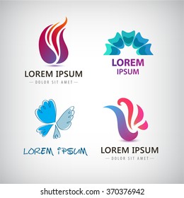 Vector set of abstract shapes, abstract logos, icons isolated. Colorful logo, identity for company, web logo. Relax, spa salon logos, butterfly logo