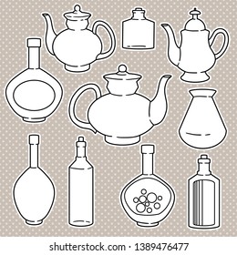 Vector set of abstract silhouettes of kitchen dishes