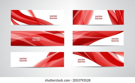 Vector set of abstract silk wavy headers, red banners. Use for web site, ad, brochure, flyer