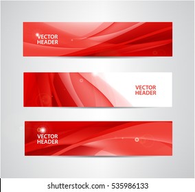 Vector Set Of Abstract Silk Wavy Headers, Red Banners. Use For Web Site, Ad, Brochure, Flyer