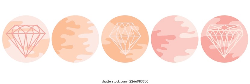 Vector set of abstract social media logo design story template in simple linear style. Crystal, diamond and gem. Linear compositions. Vector flat illustration