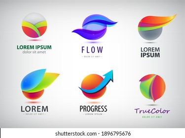 Vector set of abstract sphere, round 3d logos. Trendy global multicolor icons, signs