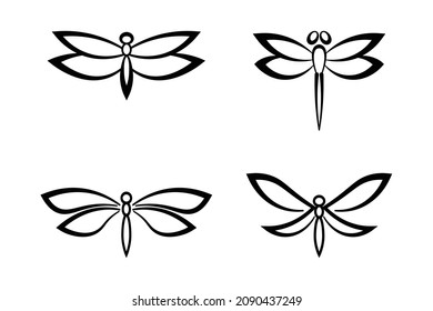 vector set of abstract style dragonfly logo illustration , abstract dragon fly mascot icon