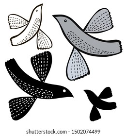 Vector set with abstract stylized birds. Isolated decorative elements. Design is perfect for the design of clothing, children s jewelry, stickers, stationery, children s books, illustrations.
