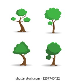 Vector set abstract stylized trees.Green tree cartoon style.