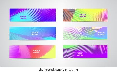 Vector set abstract summer banners. Minimal design, colorful halftone gradients. Futuristic geometric patterns.