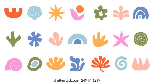 Vector set of abstract summer doodles,organic shapes and forms.Modern elements in trendy minimalist style for banners,social media marketing,branding,packaging, covers, prints