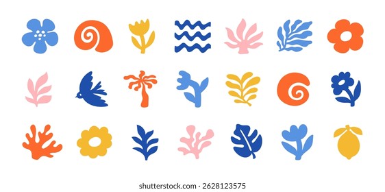 Vector set of abstract summer marine shapes. Modern trendy minimalist set.