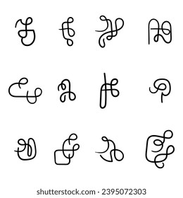Conjunto vectorial de símbolos abstractos. Signos ficticios. Huevas dibujadas a mano.
