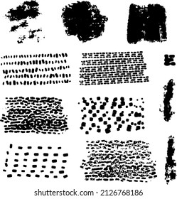 Vector set of abstract textures from paint strokes. Hand drawn abstract grunge backgrounds, stripes and lines. 