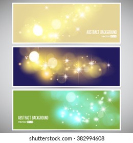 Vector set of abstract themed soft bokeh nature banner illustrations.