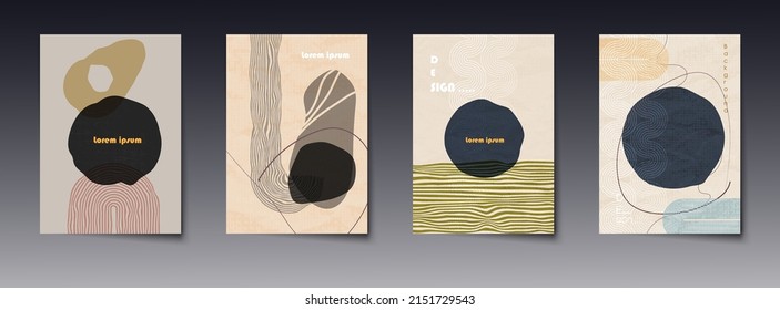 Vector set of abstract trendy background. Minimal modern, contemporary aesthetic graphic design, Element with geometric shape, line and texture, boho art style. Design for print poster template, cover
