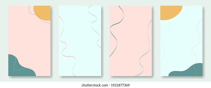 Vector set abstract trendy backgrounds in minimal style with copy space for text. Shapes, lines in pastel spring colors. Backdrops for posting stories social media