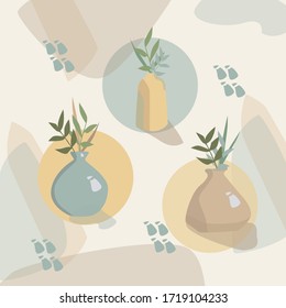 Vector set of abstract vases in retro style.