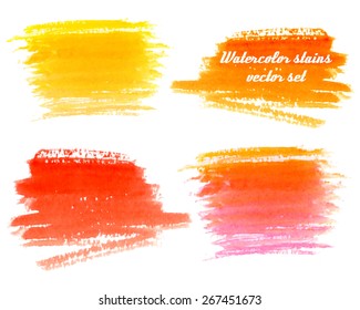 Vector set of abstract watercolor background with paper texture. Hand drawn watercolor backdrop, stain watercolors colors on wet paper. Good for invitations, scrapbooking, banners, tags, labels, etc