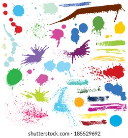 Vector set of abstract watercolor colored spots and brush strokes.