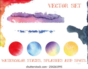 Vector set of abstract watercolor colored spots, brush strokes, stains and splashes. eps 10