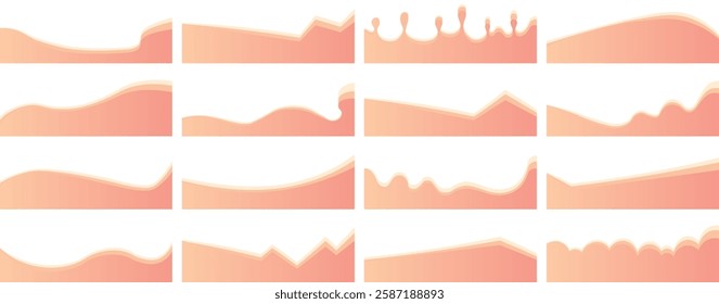 Vector Set of Abstract Wave Divider Shapes – Top and Bottom Borders for Websites, Apps, Banners, Posters – Modern Web Page Separators with Fluid, Curved, and Wavy Elements

