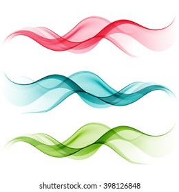 Vector Set  Abstract Wave Pattern. Blue Wave. Green Wave. Red Wave. Transparent Wave Set. Color Wave. Smoke Wave.