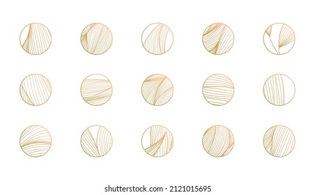 Vector set of abstract wavy minimal line organic circle logos. Marble line emblem for badge, print, icon, highlight stories. Meditation, spa, cosmetics 