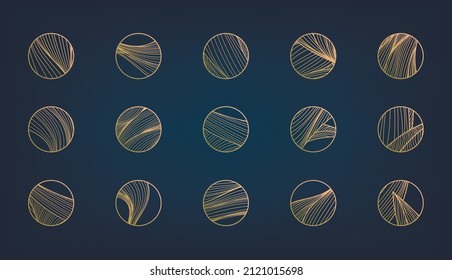 Vector Set Of Abstract Wavy Minimal Line Organic Circle Logos. Marble Line Emblem For Badge, Print, Icon, Highlight Stories. Meditation, Spa, Cosmetics 