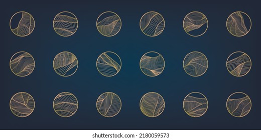 Vector set of abstract wavy minimal line organic circle logos. Marble line emblem for badge, print, icon, highlight stories. Meditation, spa, cosmetics 