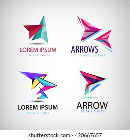 Vector set of abstract web logos, colorful arrow logos, arrow icons isolated