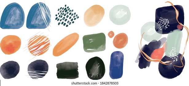 Vector set of abstractions. Various pictorial elements. Brushes, paints, colors, lines. Abstract painting. Bright juicy colors and a lot of textures.	