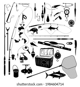 Vector set of accessories for fishing.
