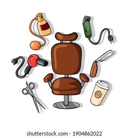 Vektorzubehör für einen Friseursalon. Farbillustration für Design-Elemente