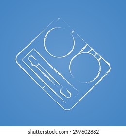 Vector set of accessories for a makeup: lipstick, shadow, ink, powder