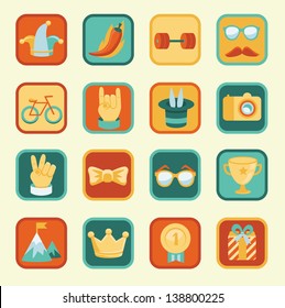 Vector set with achievement and awards badges for social community - hipster icons and signs