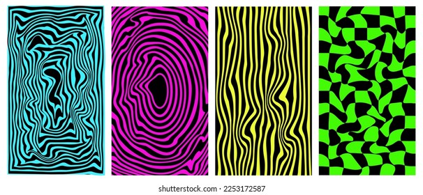 Vector set of acid psychedelic posters. Trendy acid colors.Vector illustration