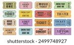 Vector set of admit one tickets template. Ticket for cinema,movie,circus,theater,film,festival,casino,club,music etc. Event admission, entrance pass set .Vector illustration