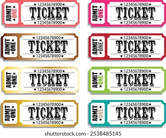 Vector set of admit one tickets template.