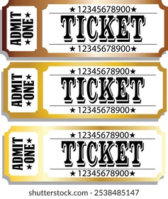 Vector set of admit one tickets template.