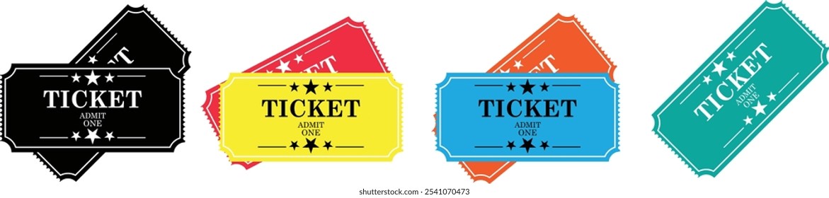 Vector set of admit one tickets template. Ticket for cinema,movie,circus,theater,film,festival,casino,club,music. vector eps10