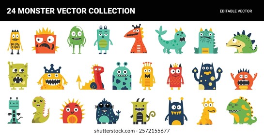 Vector Set of Adorable Monster Illustrations.